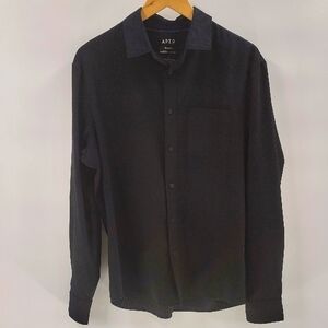 Apt 9 Mens Button Down Size Large Untucked Fit Slim Fit Black Breathable Shirt